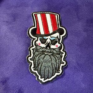 Patriotic Skull Patch Uncle Sam Hat Embroidered Sew-On Biker Goth